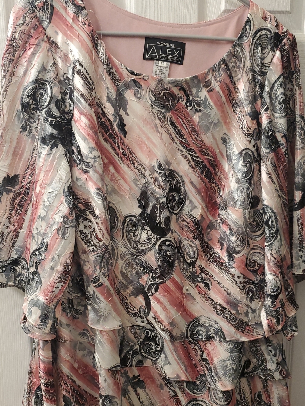 Alex Evenings Pink, Black & Cream Swirl Layered Tunic